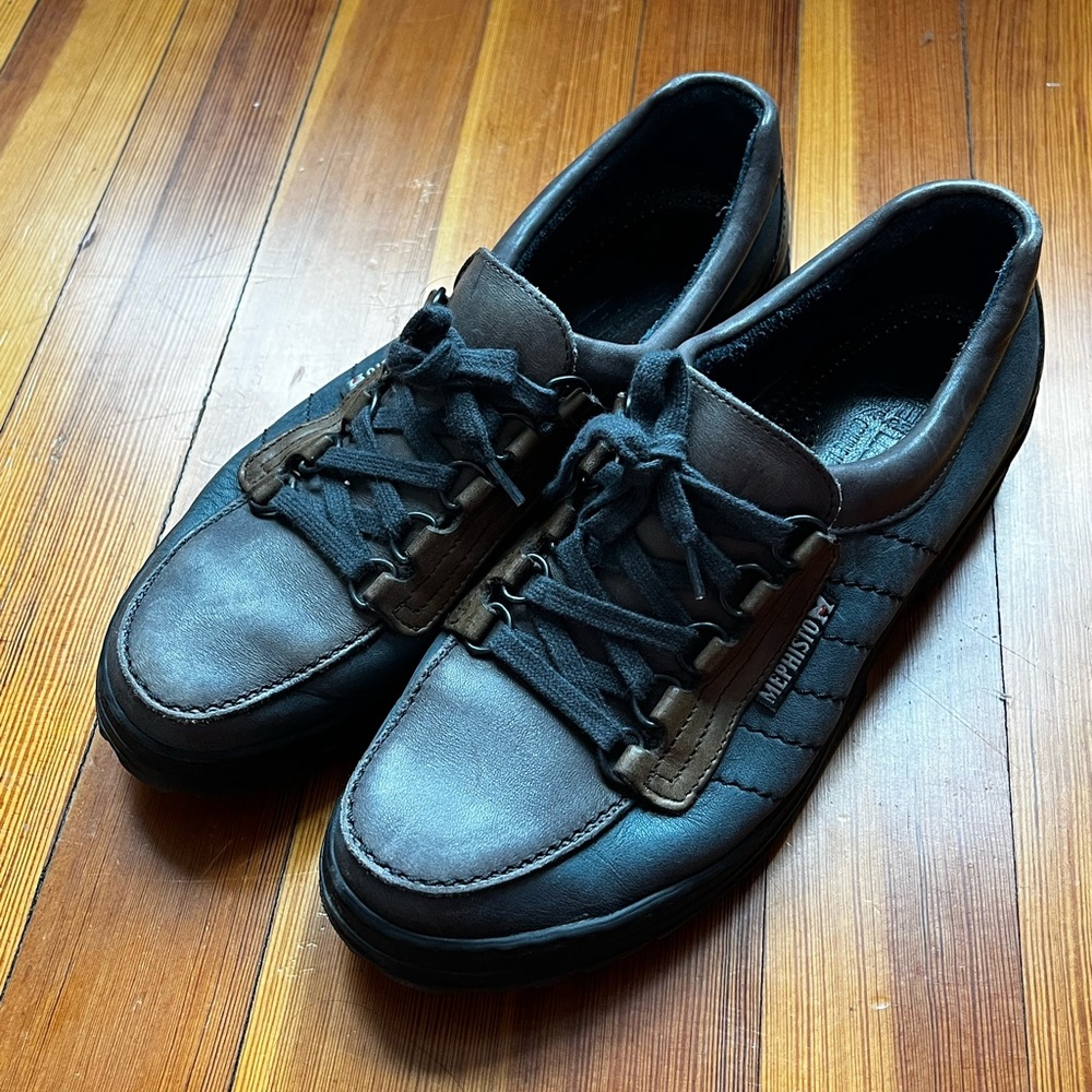 Blue leather shoes!